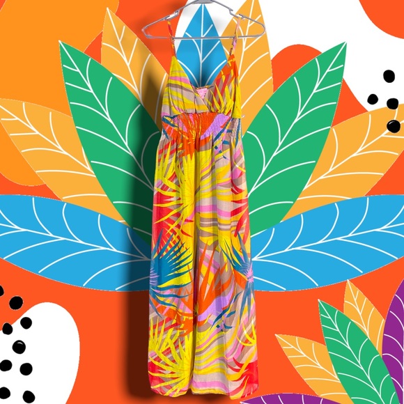 She's Cool womens maxi dress halter neck adj straps shirred waist fully lined L - Picture 2 of 5